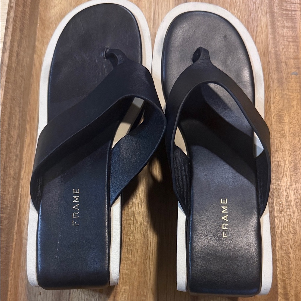 Frame Denim Black Leather Platform Sandals